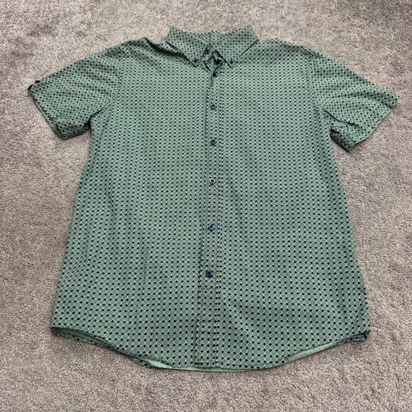 Ben Sherman Button Down Shirt Men Small Green Geometric Circle Print Casual NWOT - Picture 1 of 13